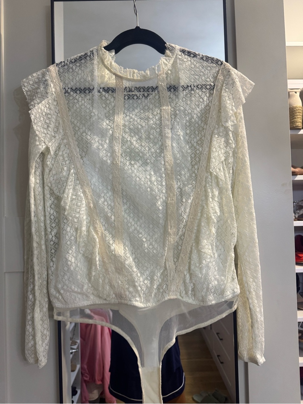 Free People Ivory Lace Long-Sleeve Bodysuit